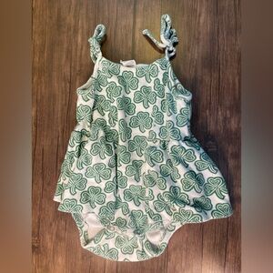 Kate Quinn | Baby Dress Romper in Green Irish Shamrock Pattern | 12-18M